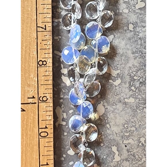 Sterling Silver Faceted Opalite Teardrop Pendant Toggle Clasp Antique - Picture 6 of 8